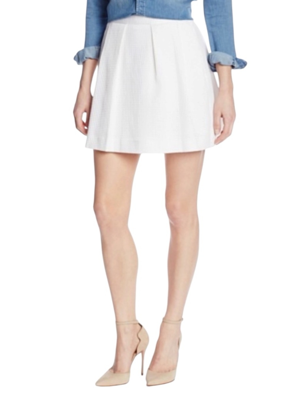 French Connection White Pleated Flare Skirt Size 8 Mini Lined